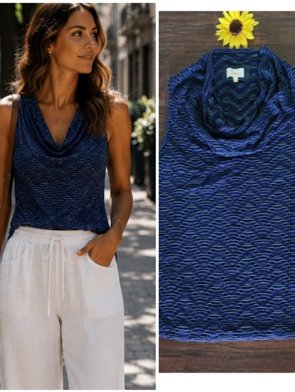 Anthropologie Deletta Nava Top Blue Green Cowlneck. 💙